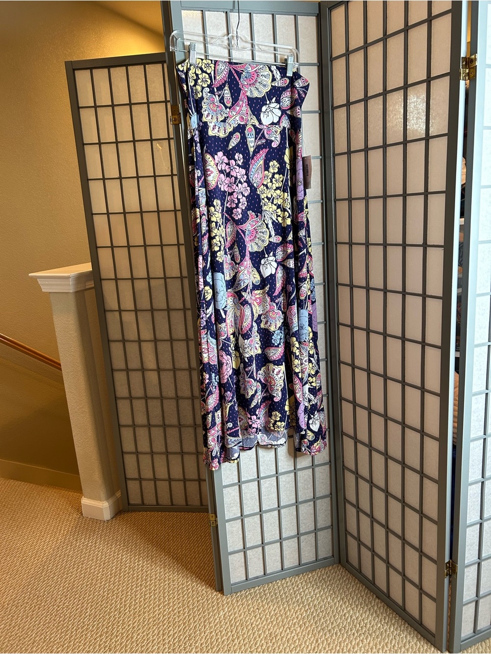 NWT LuLaRoe Navy Maxi Skirt with Pink & Yellow Paisley Floral Print